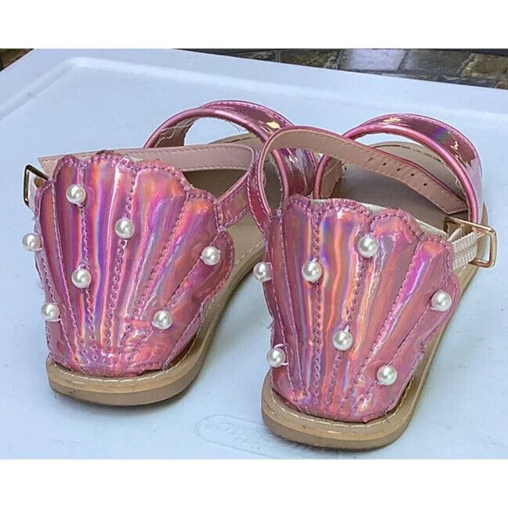 crewcuts girls pink sandals Pearls Shell Back Design Big Girls Sz 1
